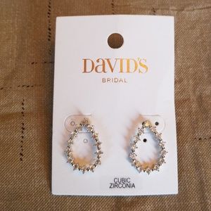 Davids Bridal Round Crystal Teardrop Hoops